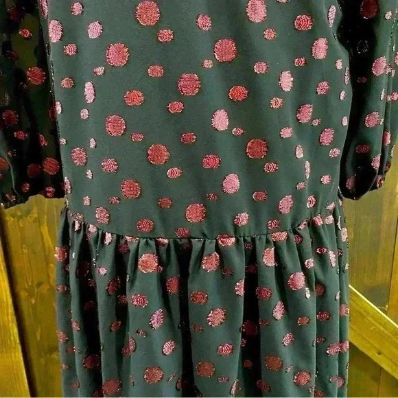 NWT ZARA Pink Polka Dot Voluminous Black Midi Dress Women’s M - Picture 9 of 13